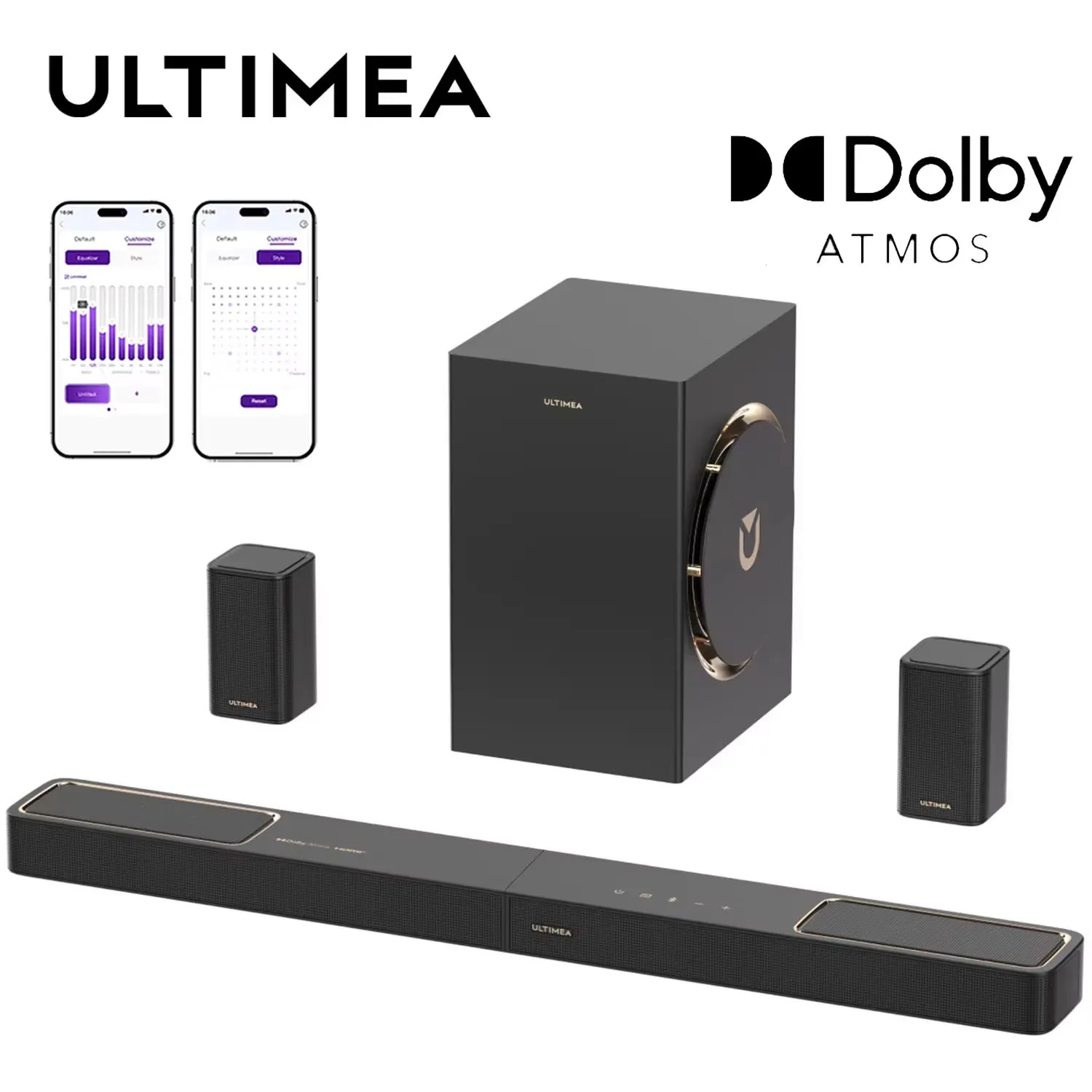 

ULTIMEA 460W 5.1.2ch Sound Bar with Dolby Atmos, Surround Sound Home Theater System for TV with 2 Surround Speakers, APP Control