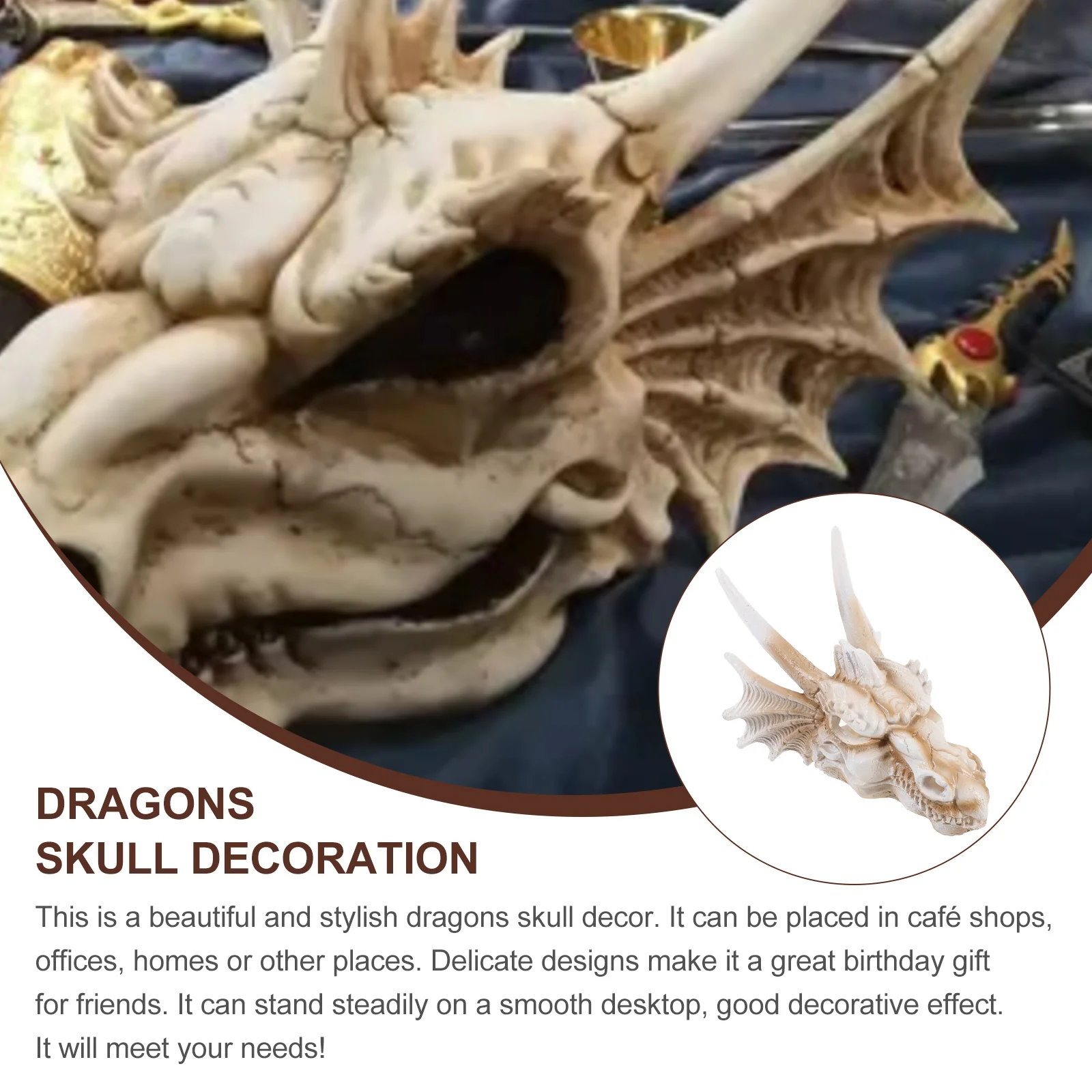 

Resin Dragon Skull Statue Detailed Sculpture for Indoor Outdoor Decoration Desktop Centerpiece Office Home Decor Fantasy Theme