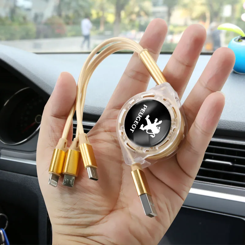 Car Internal Accessories 3 In 1 Micro Car logo Charger For Peugeot 407 508 5008 307 308 3008 206 207 208 107 106 205 301 408 407