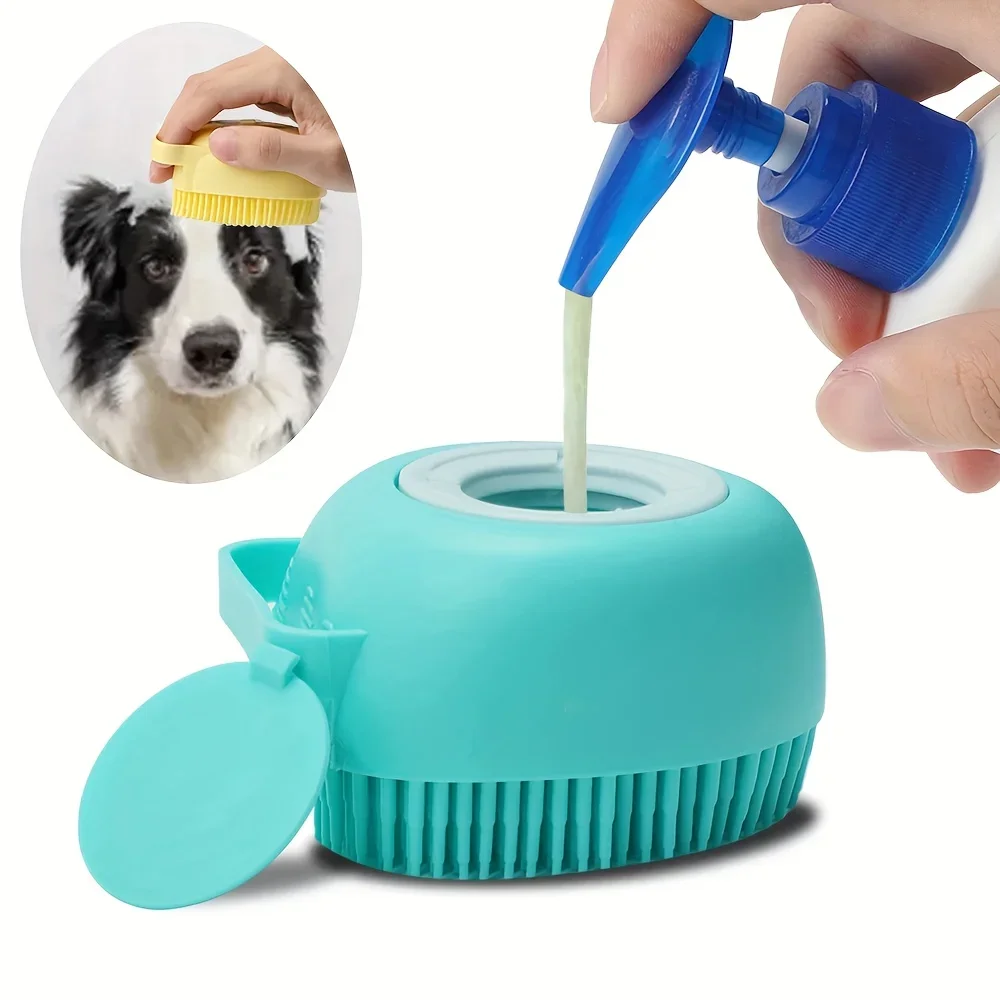 2 Pieces Silicone Wash Brush, Built Wash Dispenser, Rubber Massage Comb, Combined Dog and Beauty, Blood Enhancing Circle, Turquoise, Dog Wash Water