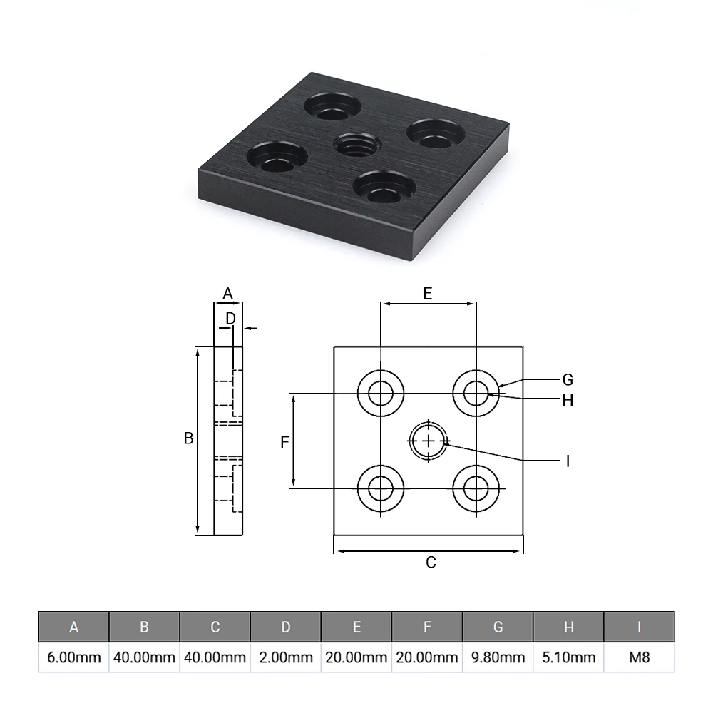 2Pcs/lot Openbuilds Aluminum 40x40 Center Threaded Foot Plate for 4040 V-Slot Rails Foot Support Wheels Mount 3D printer pars