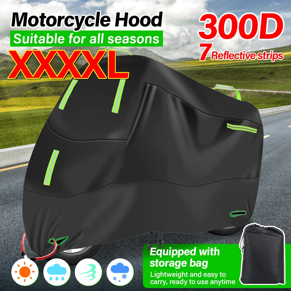 

300D Motorcycle Cover Rain Snow Cover Waterproof Dustproof UV Protective Cover Coat Indoor Outdoor Motorbike Scooter Cover 4XL