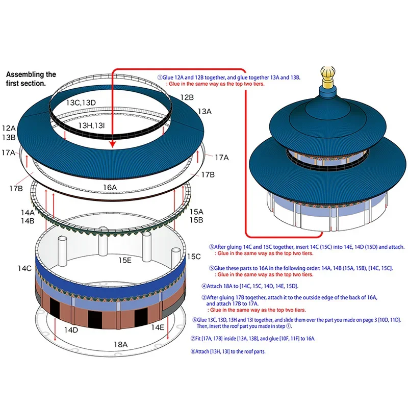 معبد السماء الصينية نموذج ورقي صغير ثلاثي الأبعاد منزل Papercraft لتقوم بها بنفسك الفن اوريغامي بناء المراهقين الكبار اليدوية الحرفية اللعب QD-176