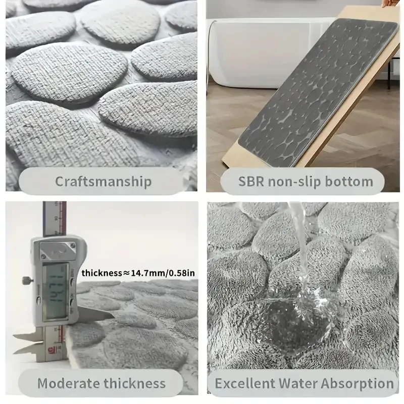 3Pcs/Set Bathroom Bath Mat Set Soft Non Slip Cobblestone Mat Bathroom Rug Absorbent Shower Carpets Toilet Lid Cover Floor