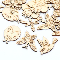 20pcs Mix Ladybug/Bee/Bird/Butterfly Wooden Slices Embellishments Wood DIY Crafts Scrapbooking For Handmade Home Decor Supplies