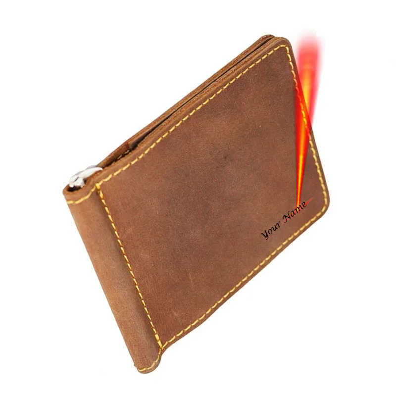 Geldklammer aus Rindsleder mit Lasergravur des Namens auf der Brieftasche, handgefertigte Vintage-Geldklammer für Herren, Geldscheinklammer für Herren