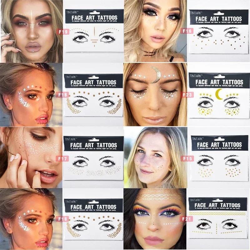 فلاش الذهب الوجه المؤقتة الوشم مقاوم للماء منعت النمش ملصقات ماكياج العين وهمية المؤقتة الوشم الفن ملصق 1 ورقة #3