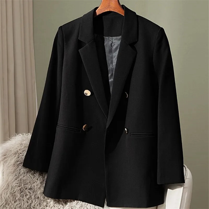 Jacket Women Blazer Coat Lapel Double Beasted Long Sleeve Formal Solid Coat Pockets Splice Outerwear Work 2026 Autumn Winter