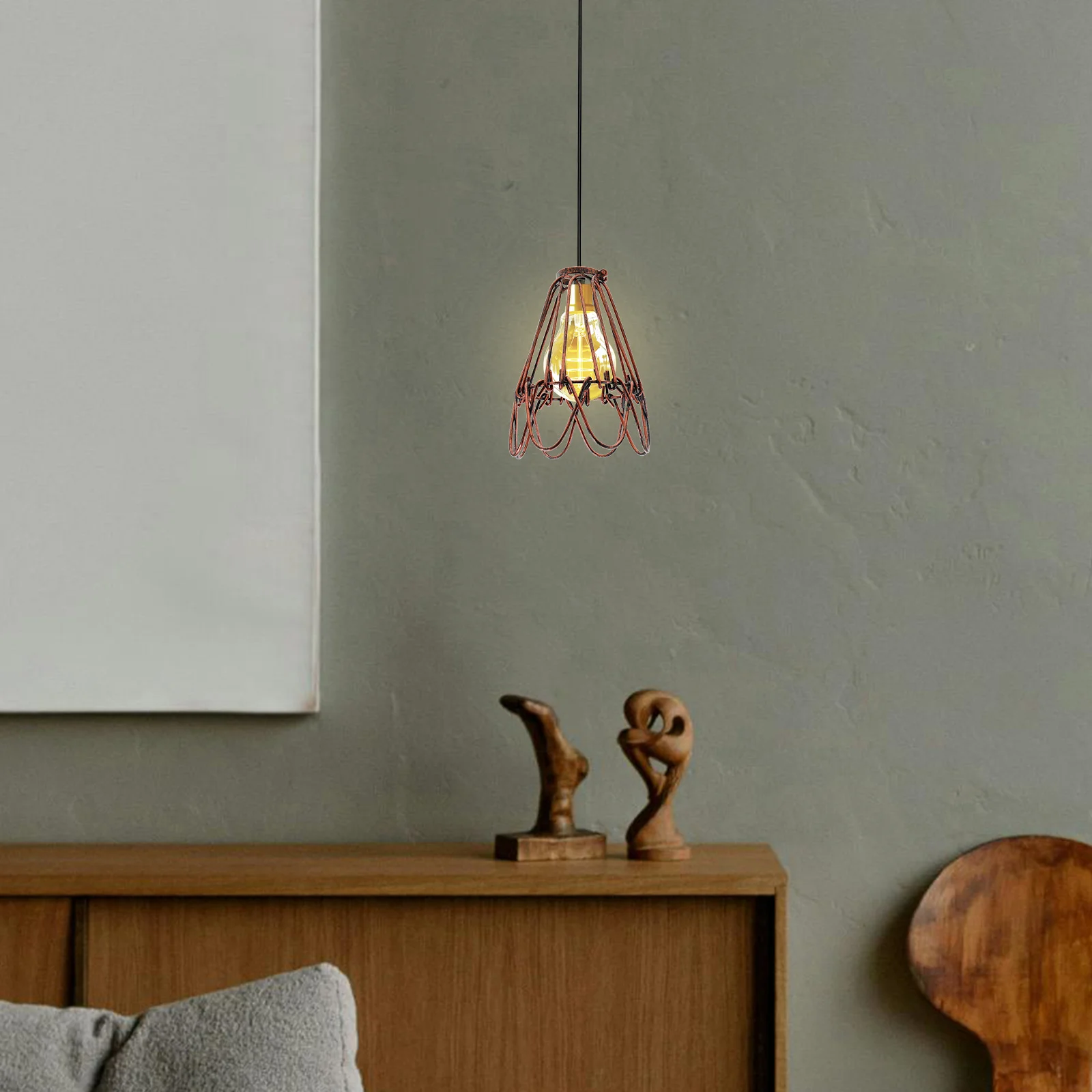 سلك الحديد عاكس الضوء خمر نمط غطاء خفيف معدني تصميم جوفاء للمنزل مكتب مطعم الإضاءة الزخرفية التبعي #4