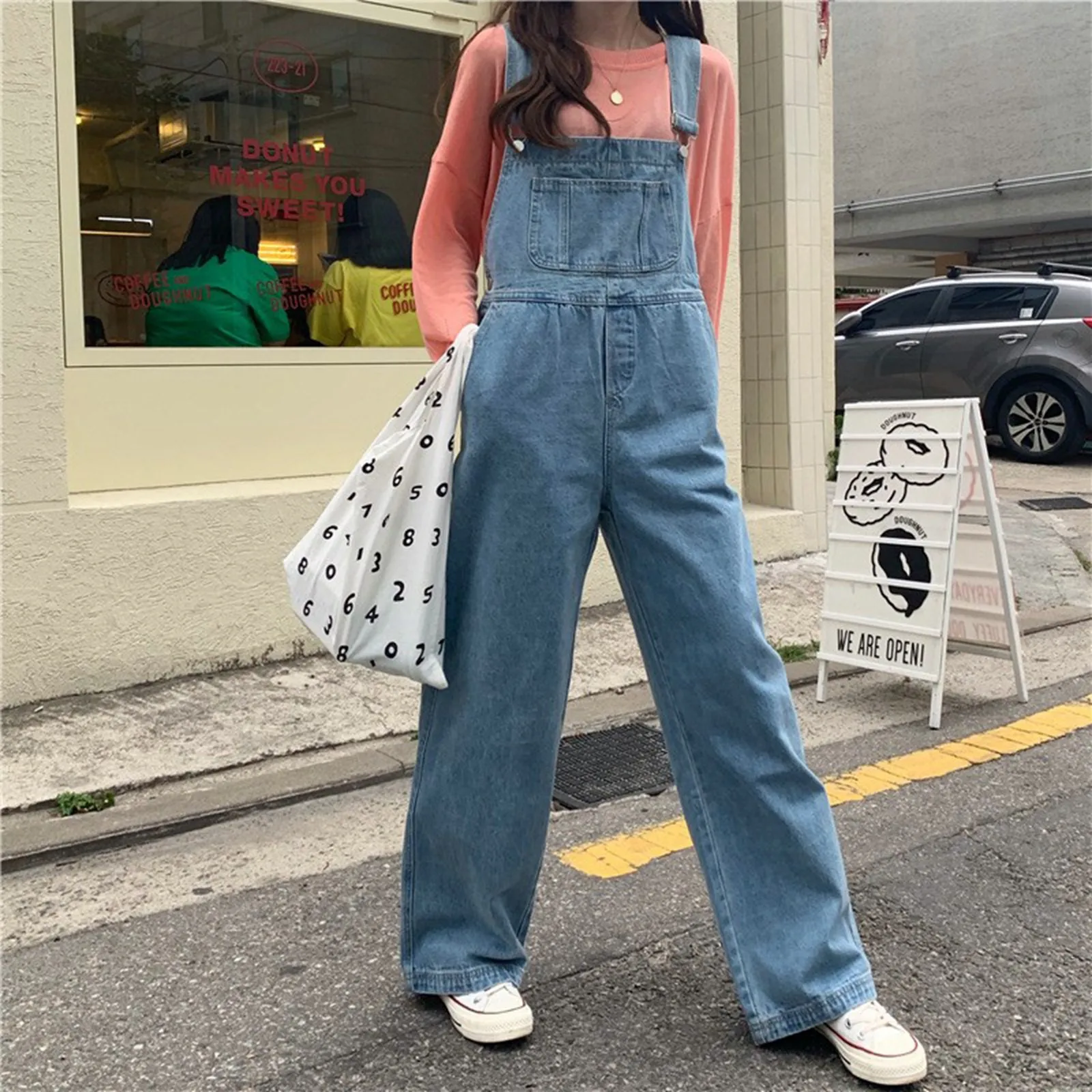 Women Fashion Loose Denim Strap Jumpsuit Wide Leg Straps Overalls Streetwear Blue jeans Jumpsuit Casual Rompers Playsuits