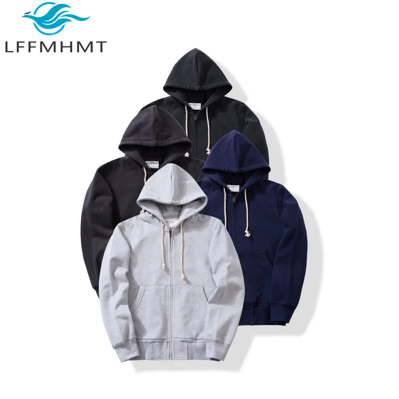 500G/M² Heavyweight Cotton Premium Unisex Hooded Sweatshirt Solid Color Simple Basic Daily Coats Youth Zip Up Cardigan Outfit
