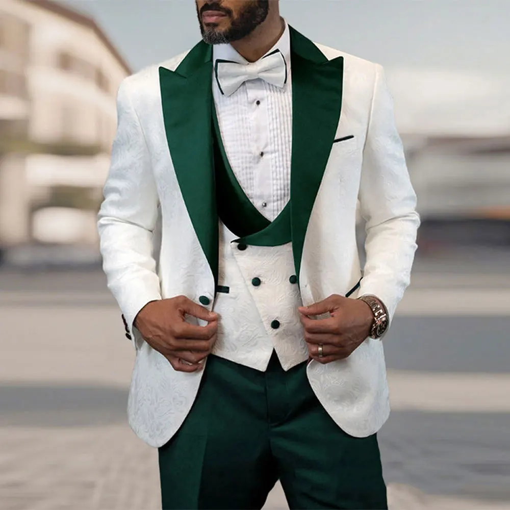 Formal Men's Business/Wedding Groom Suits Jacquard 3 Pieces Men Suits Male Peak Lapel Single Breasted Blazer Vest Pants Set