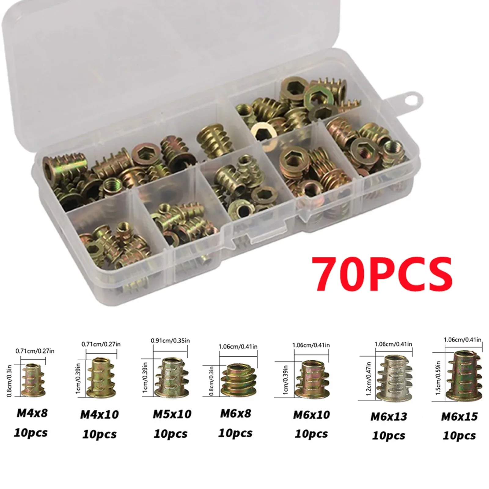 

70pcs Hex Drive Head Flang Furniture Nut For Wood Thread Insert Hexagon Nutsert Zinc Plated Assortment Kit M4 M5 M6 Wholesal