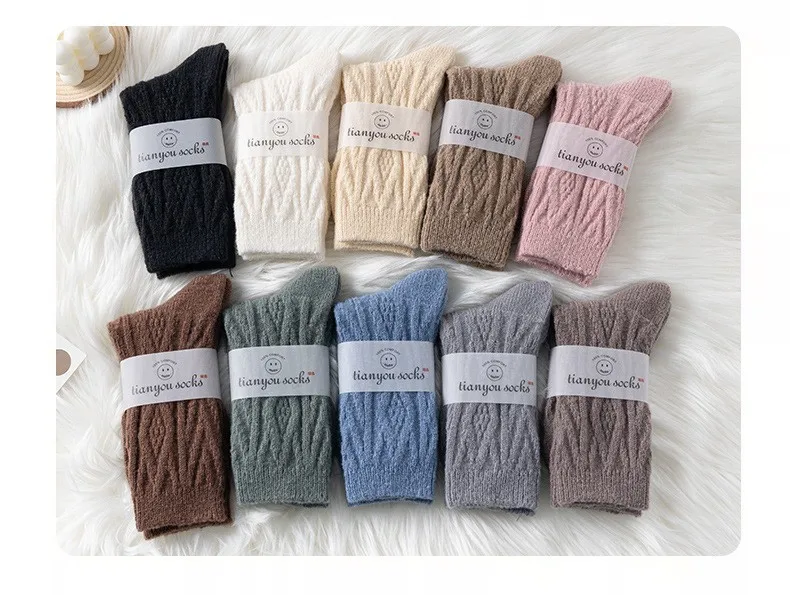 Neue Winter Kaschmir Wolle Frauen Socken Casual Japanische Mode Einfarbig Dicker Lange Socke Mädchen Thermische Warme Crew Socke – Detail 12