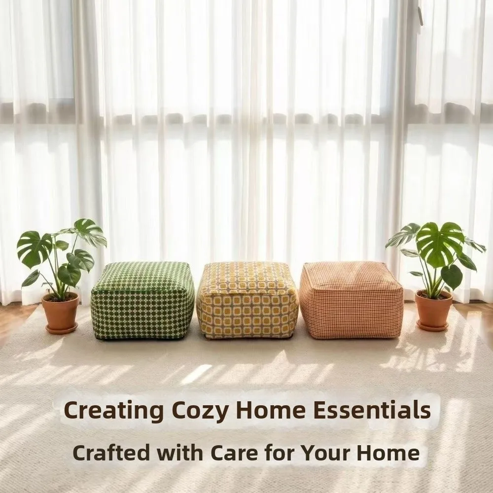 Large Capacity Square Pouf Cover Nordic Style Removable Unstuffed Cushion Cover No Fillings Minimalist Storage Leg Bench