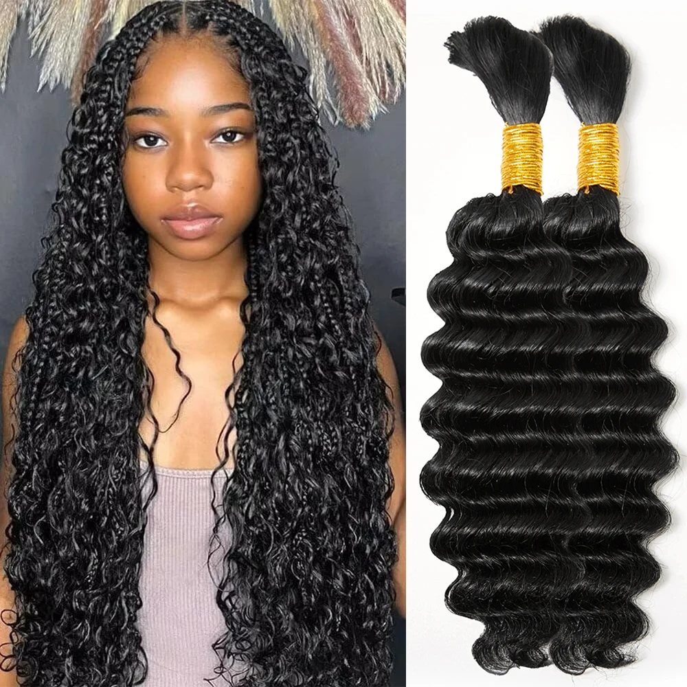 

Человеческие волосы для плетения глубокой водной волны, 2 пучка человеческих волос для плетения вьющихся, полных и толстых, без уточного наращивания, 28 дюймов