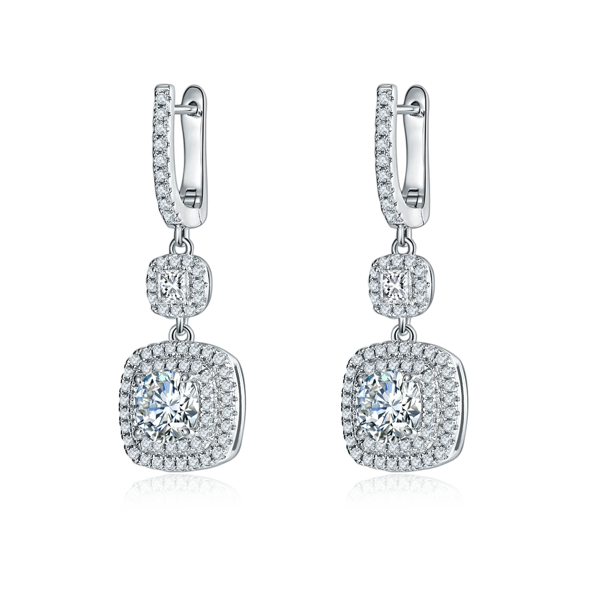 

E220801007 S925 Silver Plated 18K White Gold Round Moissanite Earrings 1.0CT/piece