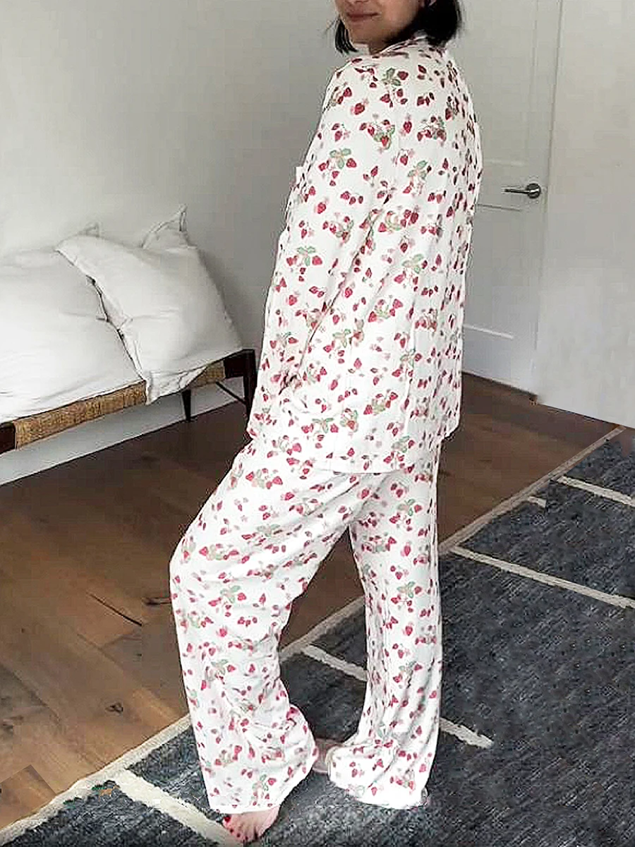 Ensemble de pyjama Lounge Y2K pour femme, imprimé Harvey, manches longues, boutonné, taille élastique en Y, pantalon long, ensemble 2 pièces