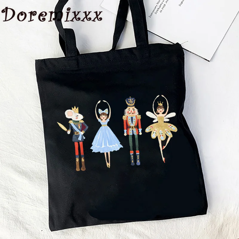 Women Canvas Shoulder Bag Christmas Nutcracker Ladies Handbag Tote Bags Reusable Large Capacity Shopping Sugar Plum Fairy Bag