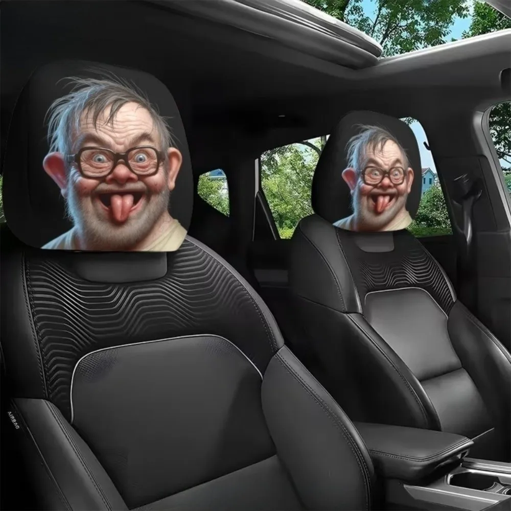 2PCS 2 Pcs Set Car Headrest Covers Universal Fit 2D Printed Auto Head Rest Cover Filling Not Included