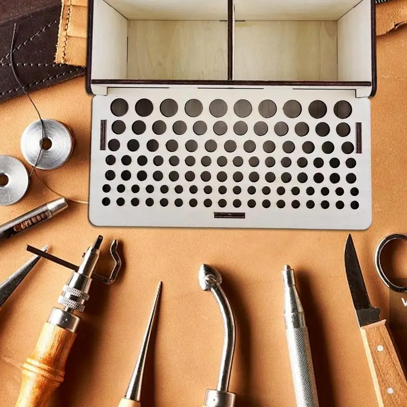 Handwork Tools Holder Box 103 Holes Organizer Wooden Rack For Leather Craft Punches Stand Carving Tools Drill Bits Storage