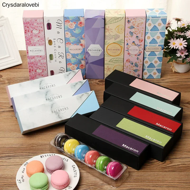 20pcs kawaii maracon packaging boxes luxury baking macarons Laminating Pastry box chocolate candy box floral pattern gift cases