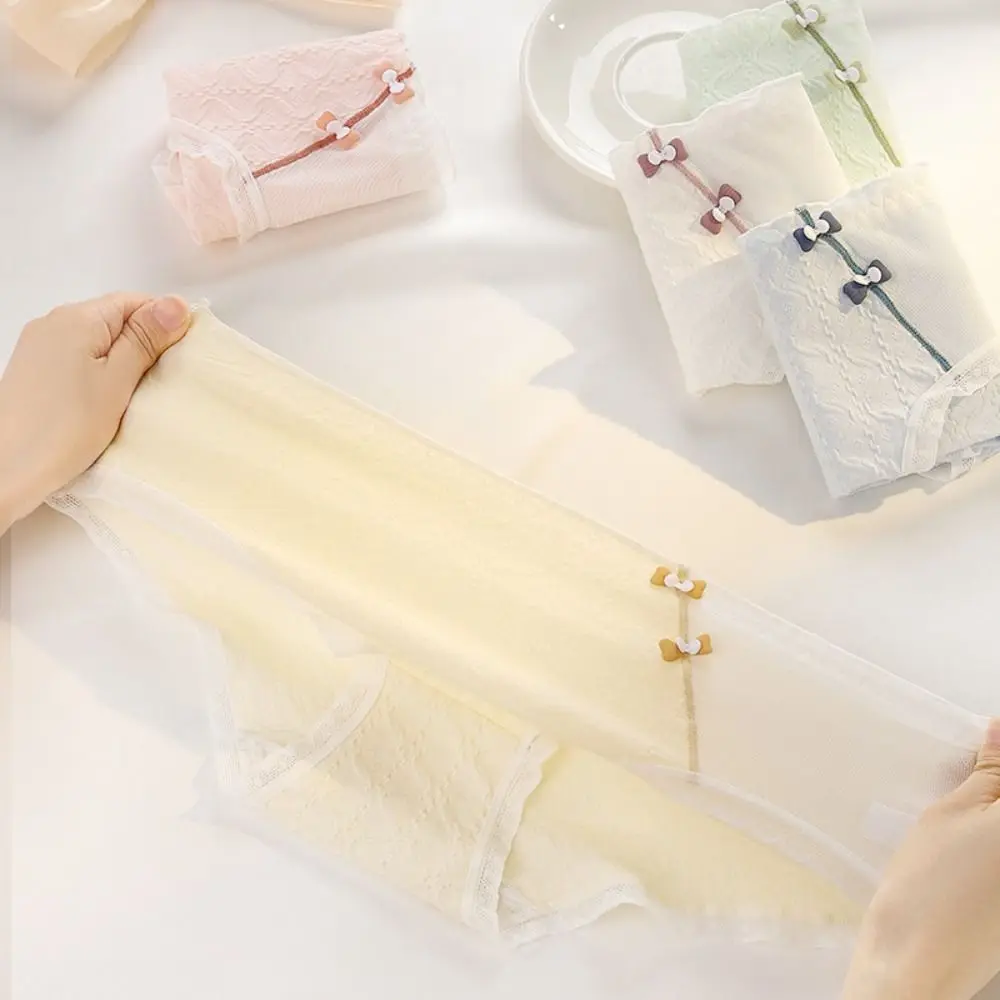 5 шт. дышащие милые трусики со средней талией, хлопковые трусы с промежностью, сетчатые трусы, нижнее белье с бантом, бесшовные трусы для женщин и девочек