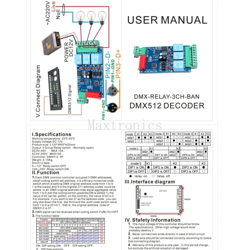 Imagem -02 - Controlador de Relé Decodificador para Rgb Led Strip Light Módulo Lâmpada Dump Node Ws-dmx-relay3ch-ban 3ch Dmx 512 dc 12v Novo