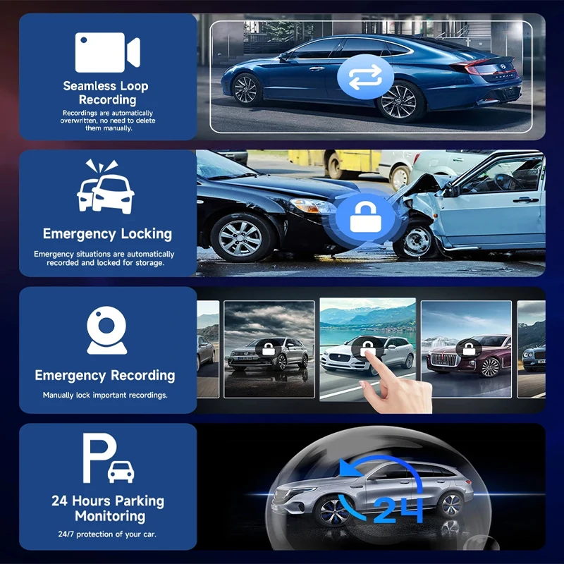 Yangood 4K Dashcam 10.26 بوصة أندرويد نظام المعلومات التلقائي و Carplay 1080P كاميرا خلفية GPS WIFI بلوتوث مسجل فيديو السيارة