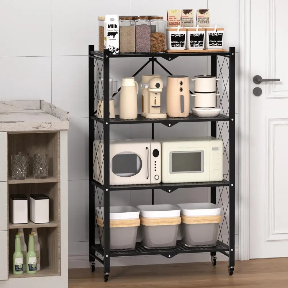 

Garage Metal Shelves 3/4/5 Tiers Freestanding Folding Bookshelf Large Capacity Carbon Steel Storage Rack With Wheels