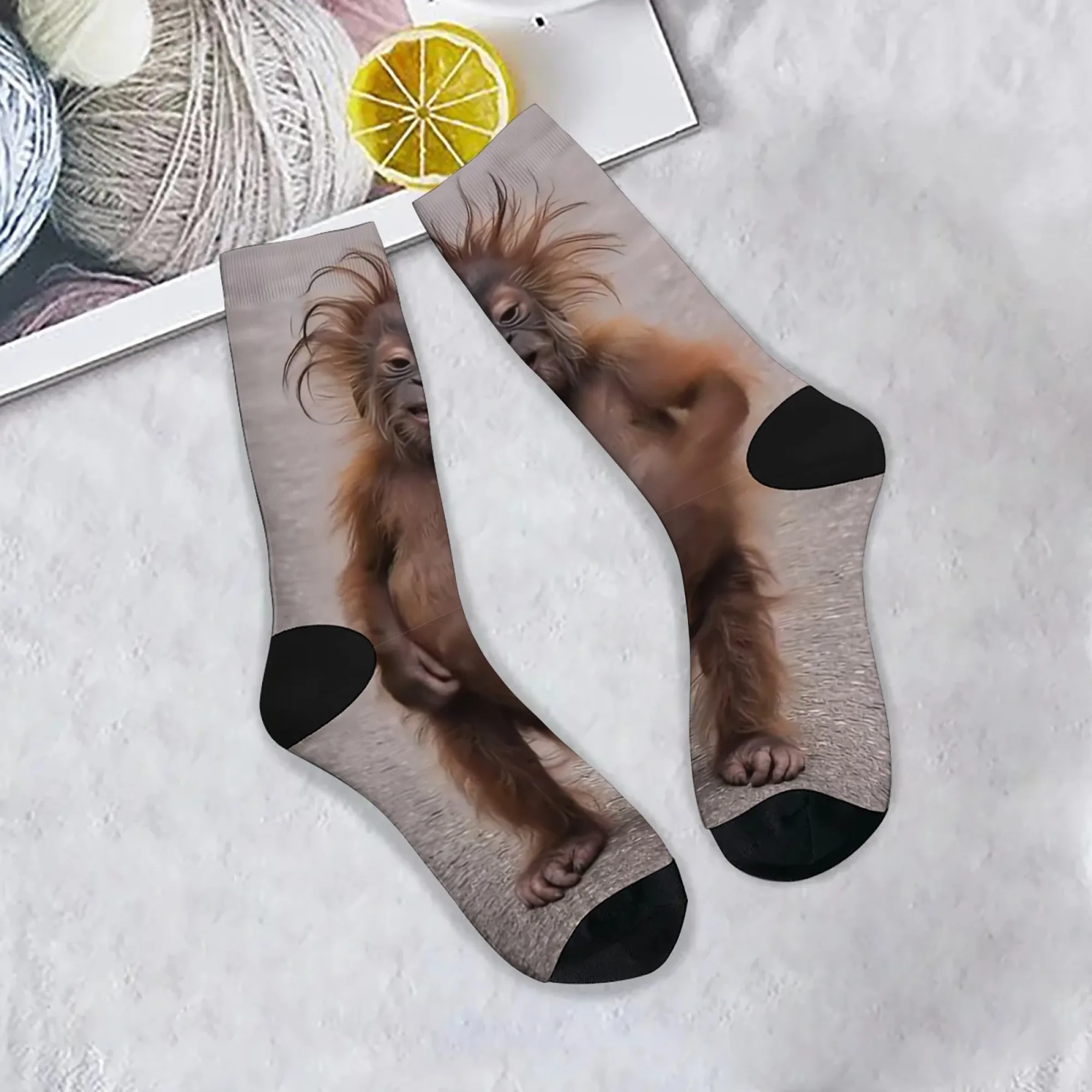 Novel and Quirky Realistic Monkey Print Men's Socks Comfortable Breathable Soft Socks Street Fashionable Funny and Retro Socks view 6