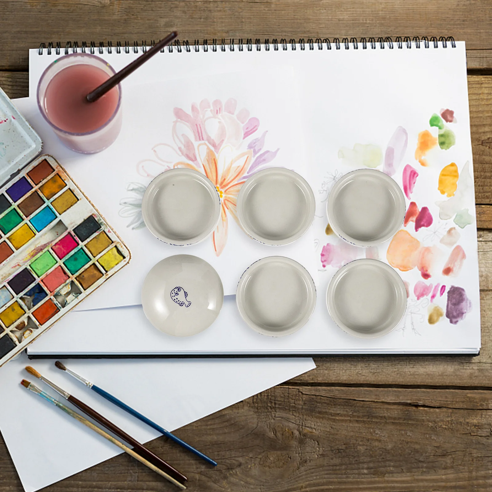

1Set Convenient Ceramic Paint Palettes Watercolor Mixers Spacesaving Design for Various Painting Needs Paint Palettes