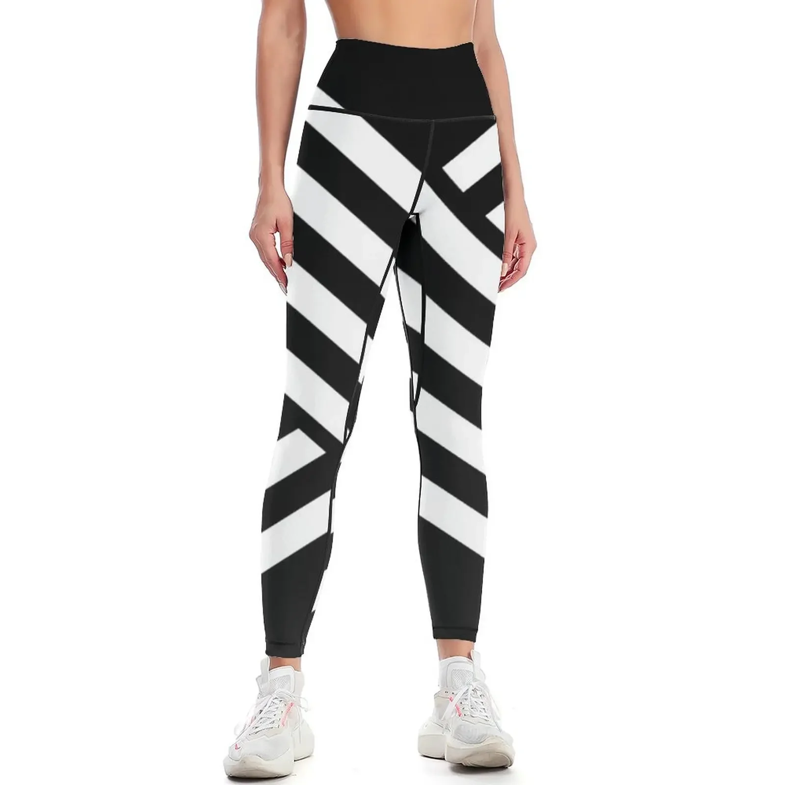 

Black and White Stripes Leggings high waist harem pants sport pants workout clothes for Womens Leggings