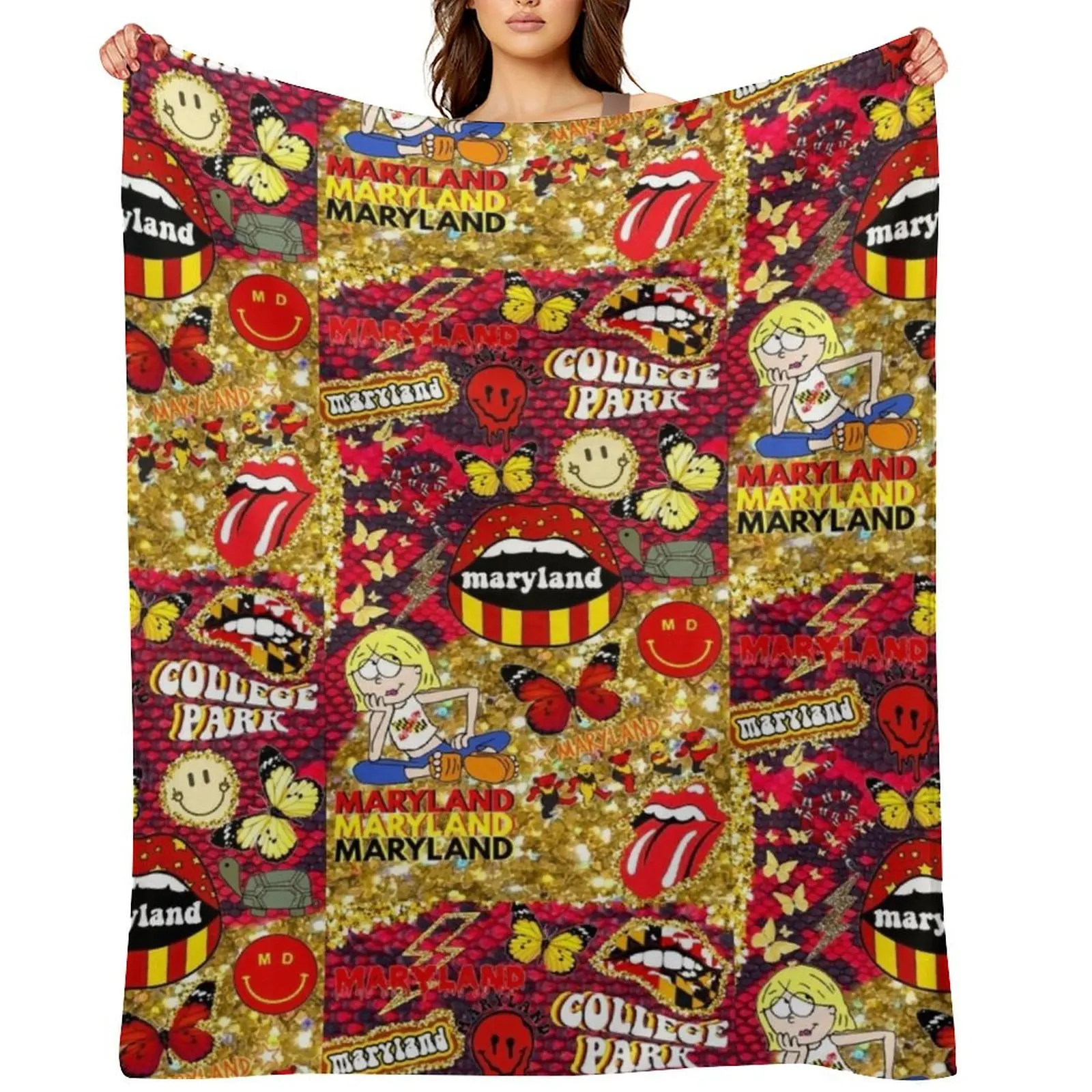 

Maryland Collage Throw Blanket Hair warm winter Polar Plaid on the sofa Blankets