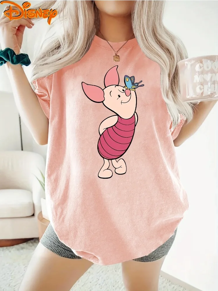 

Женская футболка с короткими рукавами Disney, милый винни-Пух и принт бабочки, универсальный летний повседневный топ, забавный и модный