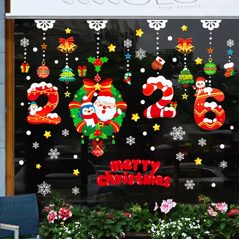 2026 Christmas Window Stickers Merry Christmas Halloween Wall Stickers Xmas Home Decorations For New Year