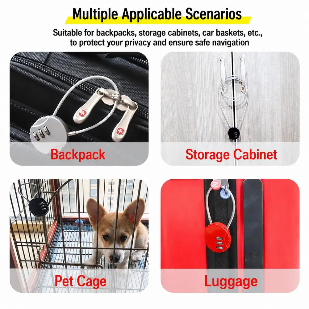 Spherical Wire Rope Combination Lock, Gym Locker Lock, Luggage Lock, for Backpack, Bicycle Helmet and Trunk