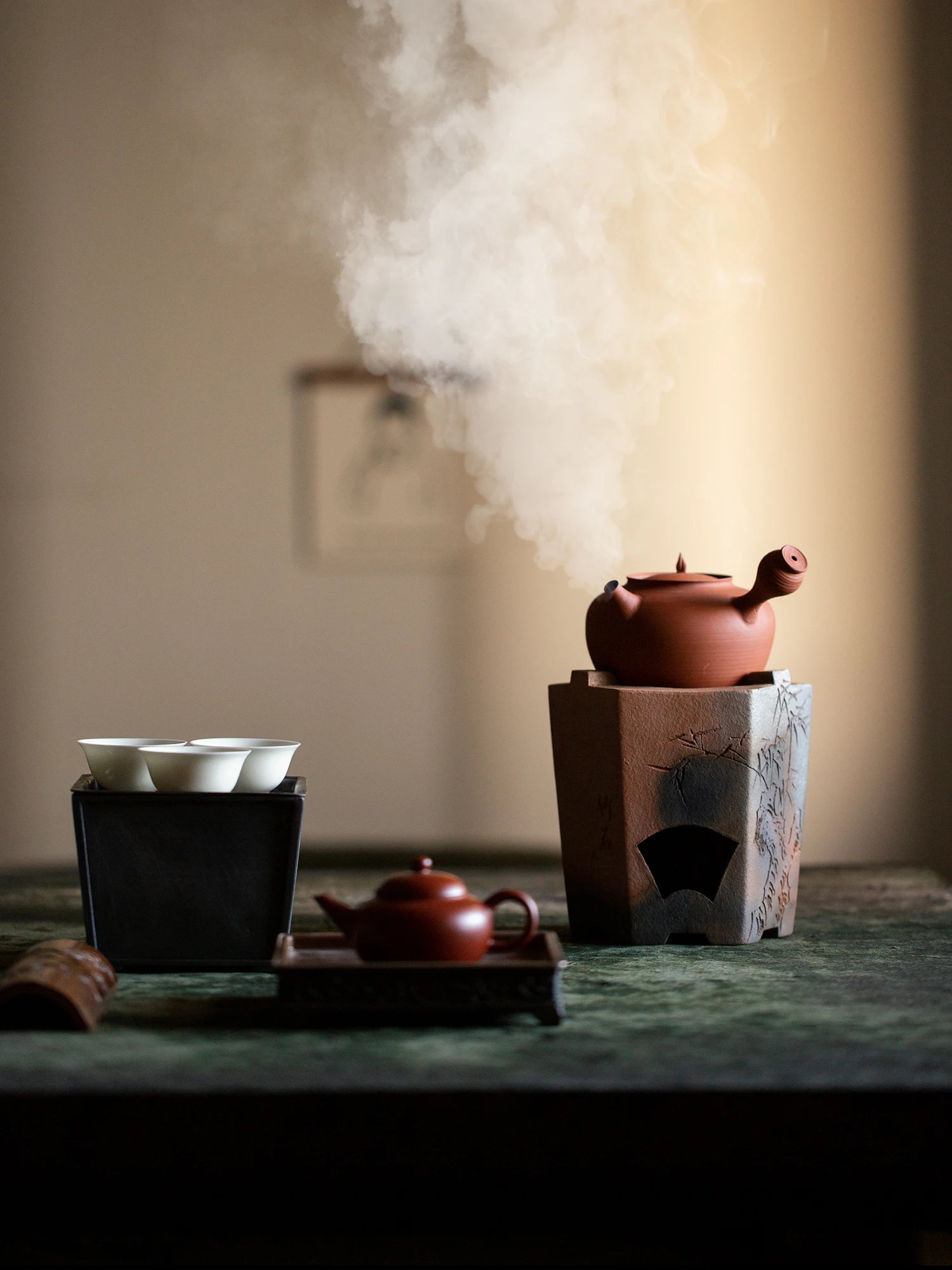 

Handmade Red Clay Sand Kettle with Side Handle for Tea Brewing Charcoal Stove Water Boiling Jump Cover Card Cover Tea Brewing