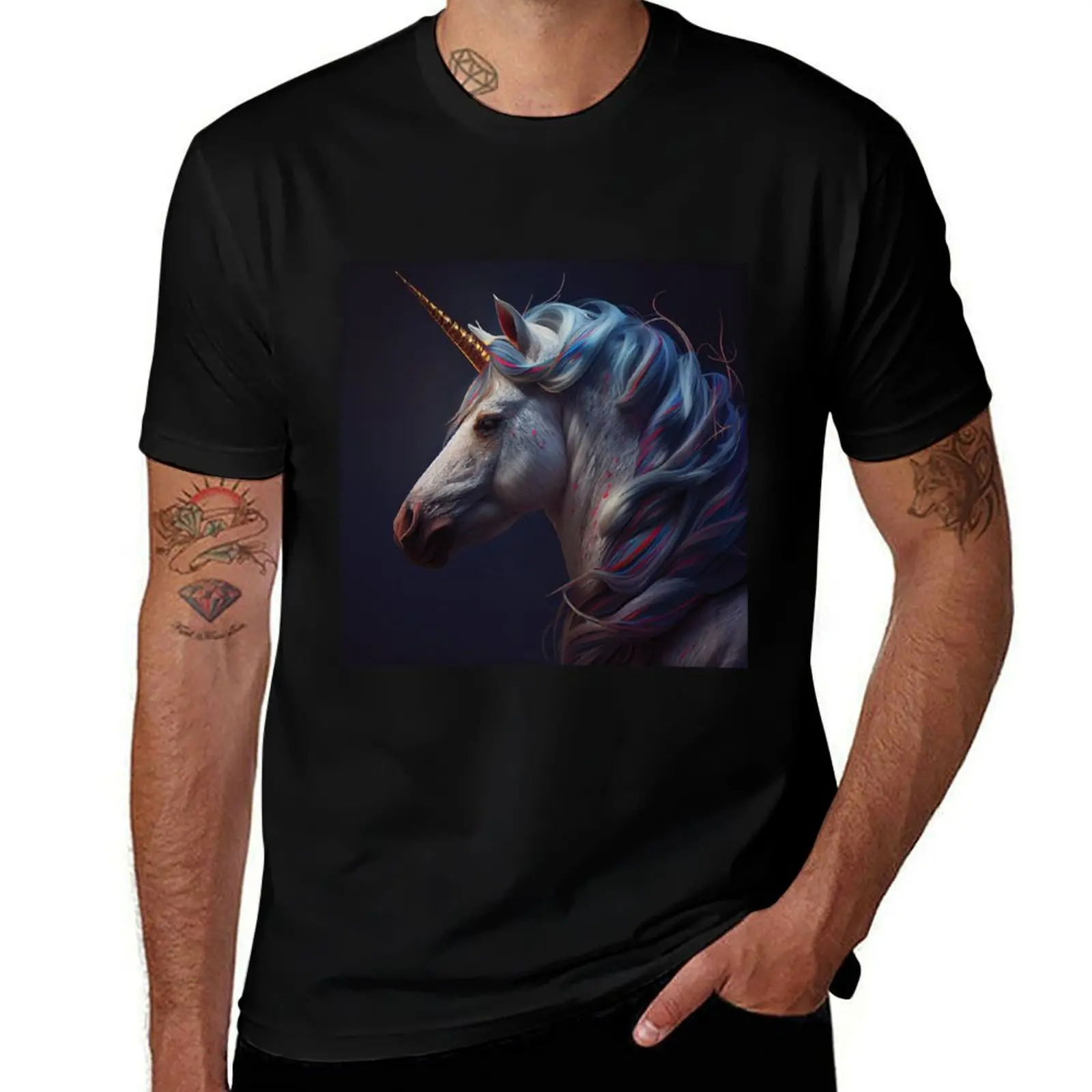 

Unicorn, horse, white unicorn, unique, rainbow. T-Shirt Big and Tall Loose Fit T-Shirt