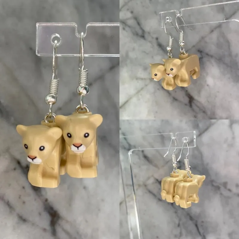 Creative Beast Lion Animal Building Block Model Drop Earrings Funny Plastic Forest Animal Handmade Jewelry Women's Earrings