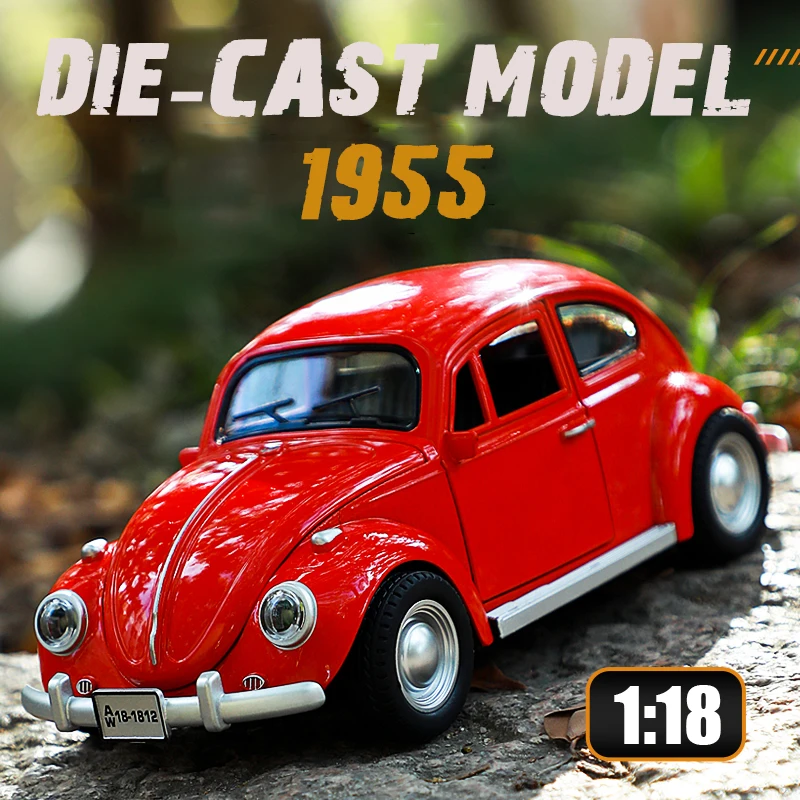 

1955 Beetle 1/18 Vintage Diecasts Alloy Vehicle Toy Models Retro style Classic car one piece Collectibles removable kids Gift