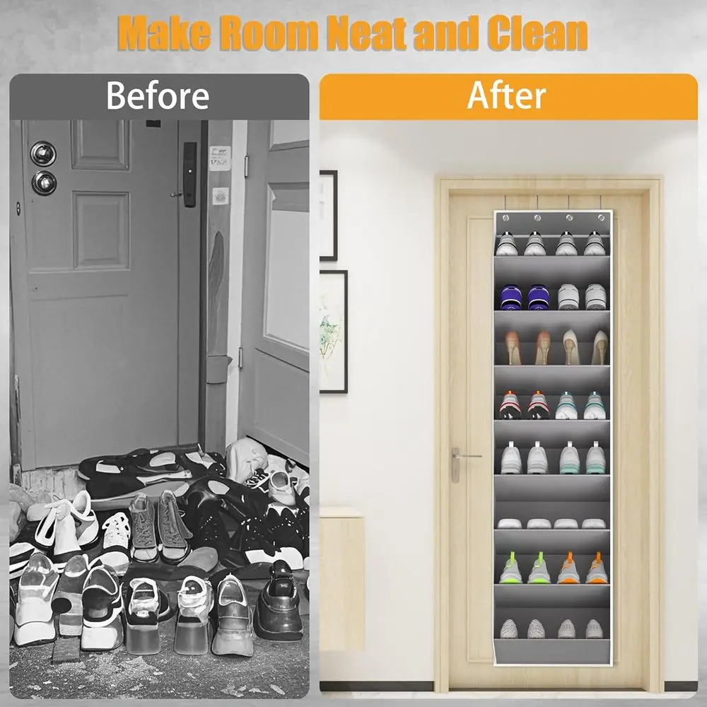 منظم أحذية معلق لـ 16-24 زوجًا، مساحة تخزين عميقة للأحذية الرياضية والأحذية، عبوتان باللون الرمادي