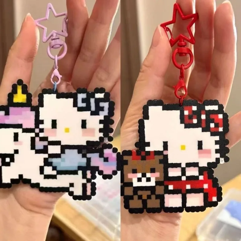 

Cute Hello Kitty Pixel Art Bear Riding Horse Acrylic Pendant Keychain Bagpack Accessories Cartoon Keyring Hangings for Fans Gift
