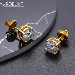 18K Gold Plated 0.1-5CT Moissanite Studs Earrings for Women Men 925 Sterling Silver Screw Back Earring Wedding Jewelry With GRA