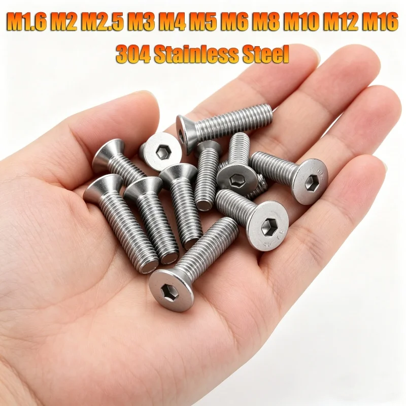 M1.6 M2 M2.5 M3 M4 M5 M6 M8 M10 M12 M16 304 Stainless Steel Hexagon Hex Socket Countersunk Flat Head Screw Allen Bolts DIN7991