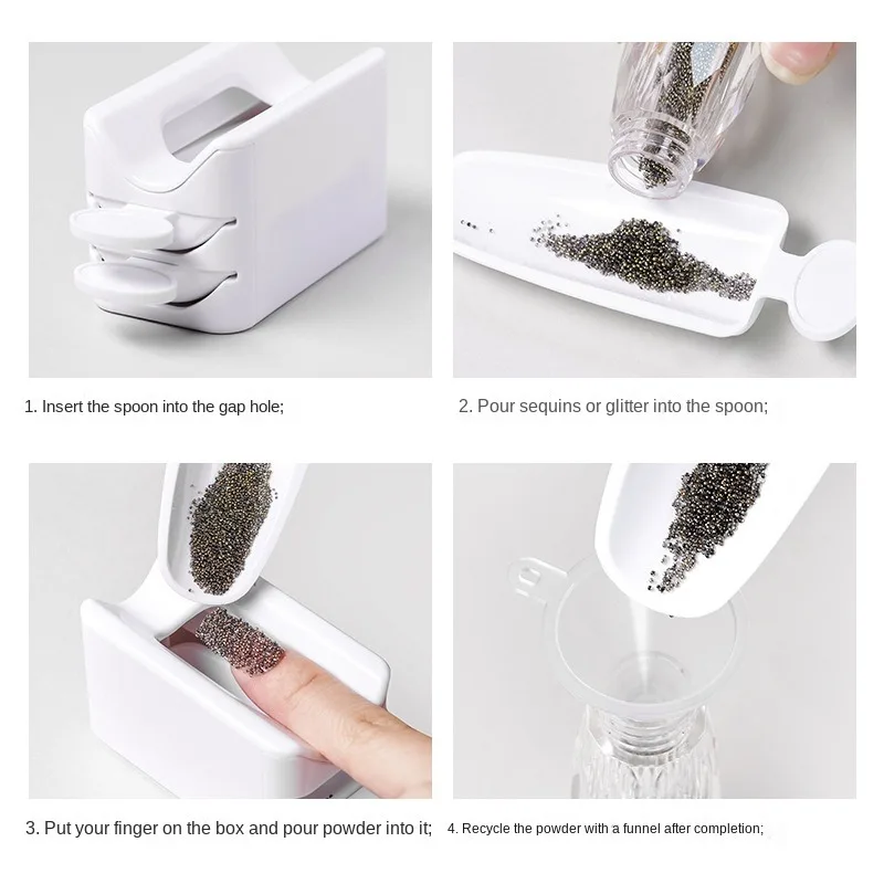 Nail Powder Recycling Container Tray Two Tiers with Funnel Dip Glitter Powder Manicure Art Recovery Box Saver Beauty Nail Tool