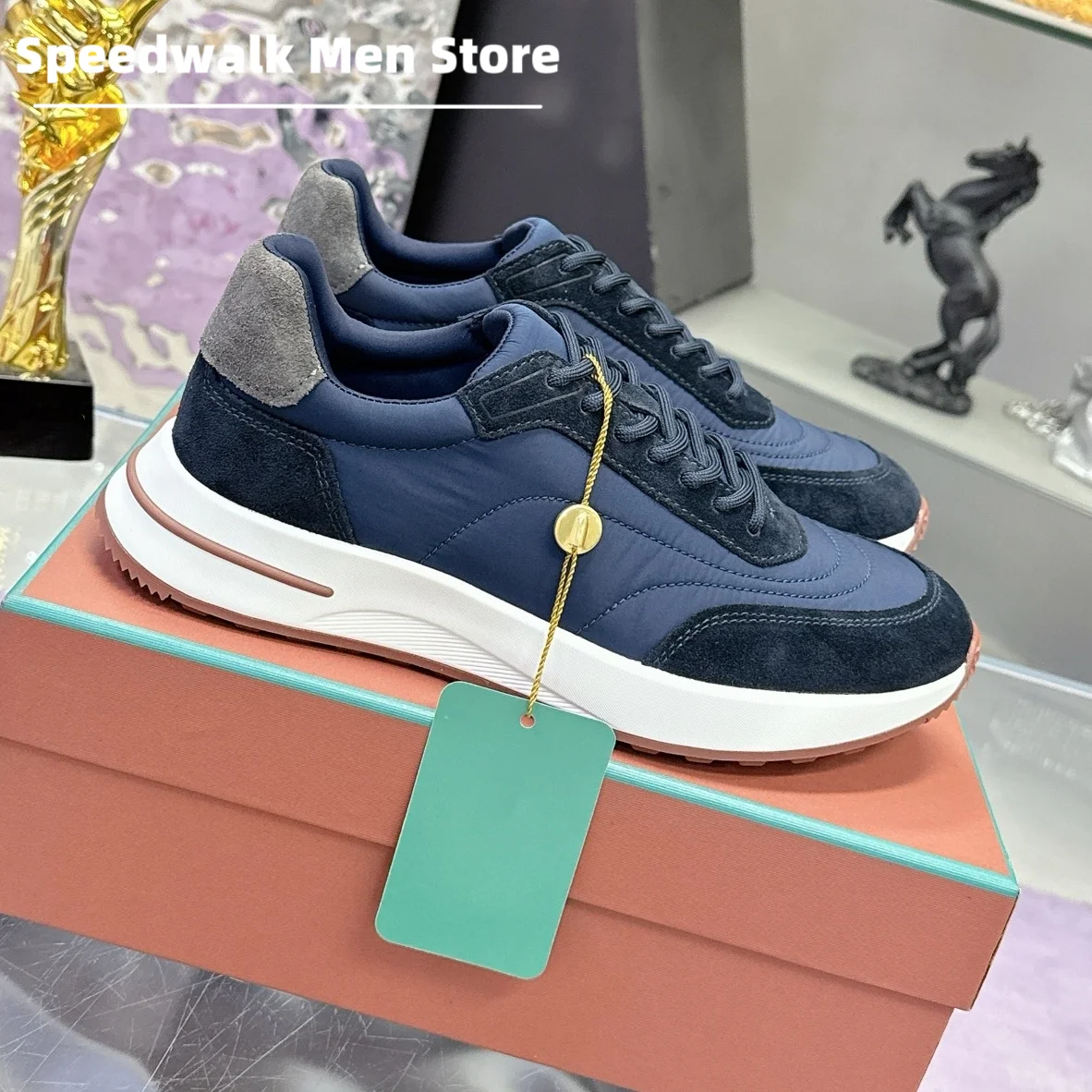 Men Vintage Suede Nylon Patch Platform Sneakers Lightweight Thick Sole Non Slip Comfort Walking Casual Shoes for Autumn Winter