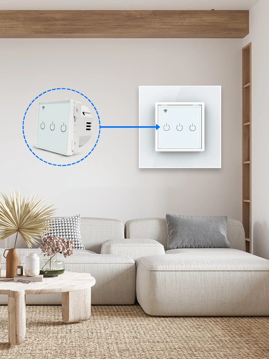 52*52mm Tuya 스마트 하우스 와이파이 모듈 형 스위치 유리 패널 구글 홈 알렉사 음성 필요 중립 와이어 APP 원격 제어 