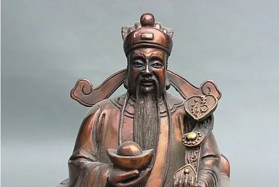 8 Classic Chinese FengShui Bronze Sit Wealth Mammon God Hold YuanBao RuYi Statue