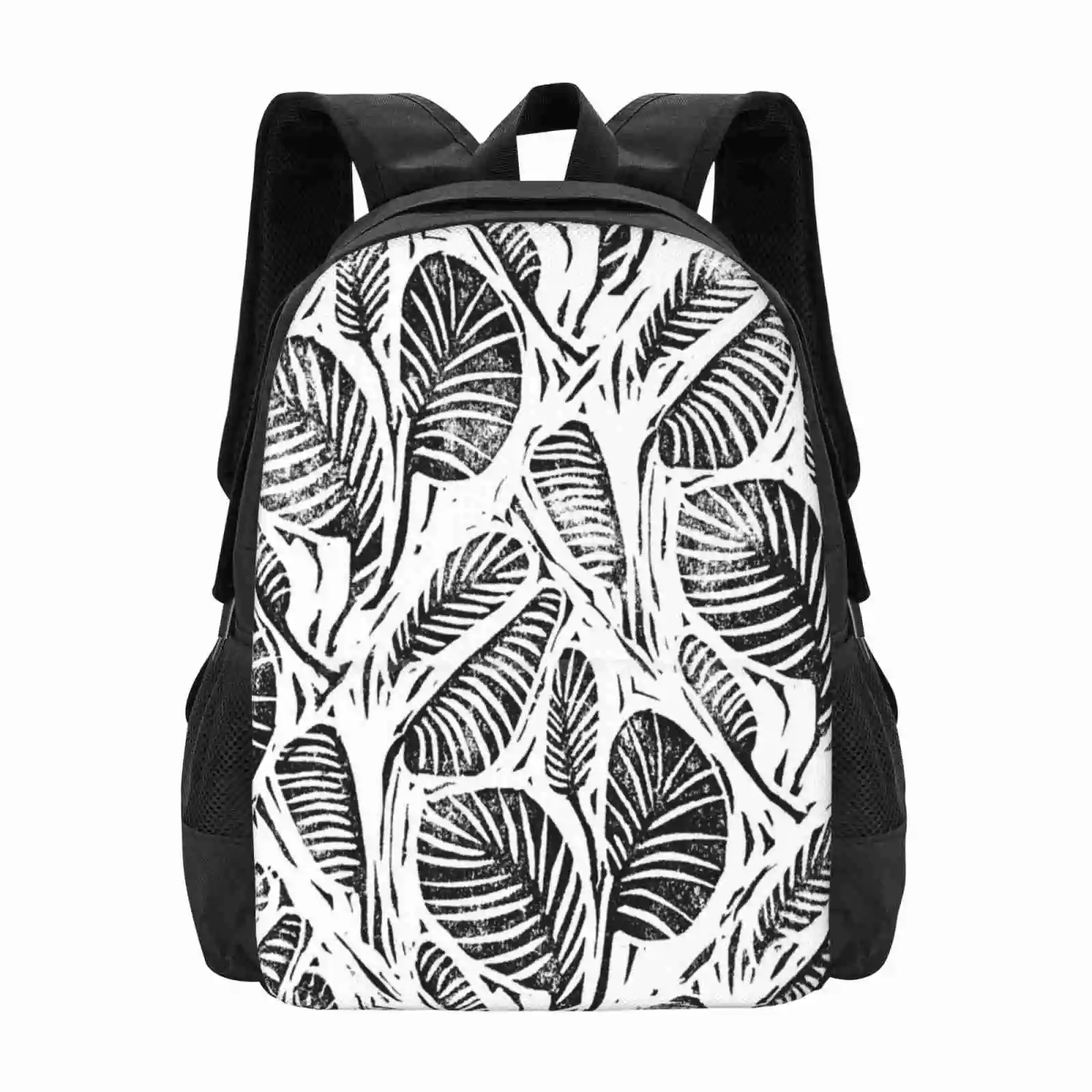 Jungle - Tropical Leaves Bag Backpack For Men Women Girls Teenage Linocut Lino Cut Handmade Hand Printed Printed Art Printmaker